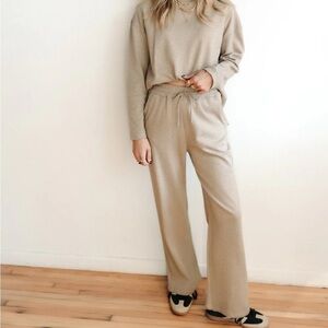 Mus + BomBon Colares Pants high waisted wide leg check tan brown cotton large